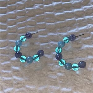 Blue and Purple Beaded Hoop Earrings